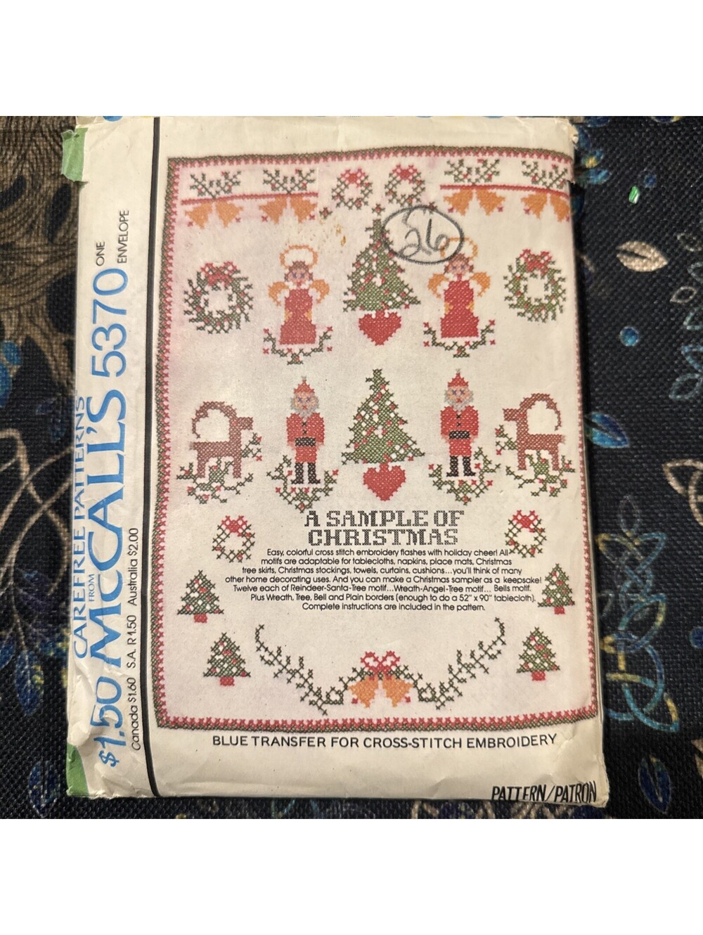 5370 McCall's SEWING Pattern Crafts 1970s Blue Transfer Cross Stitch Christmas